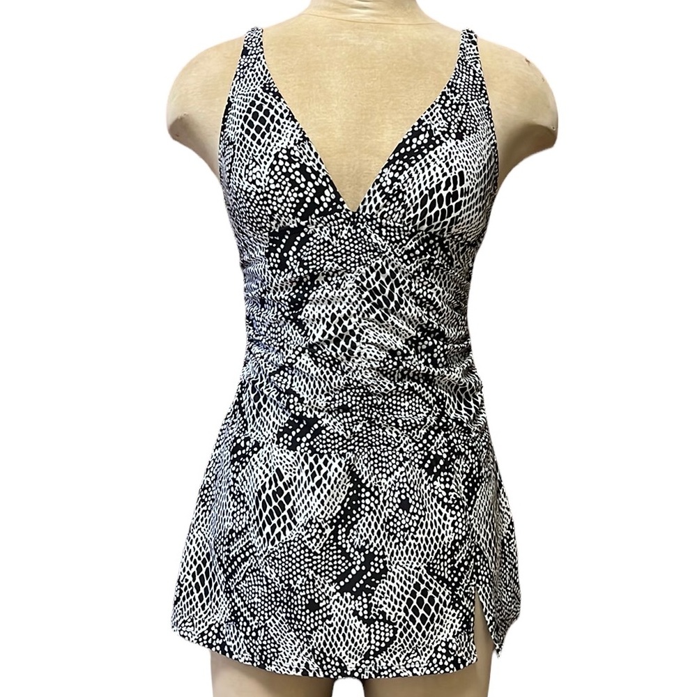 Black & White Swimdress Swim Dress One Piece Swimsuit Skirted S Small